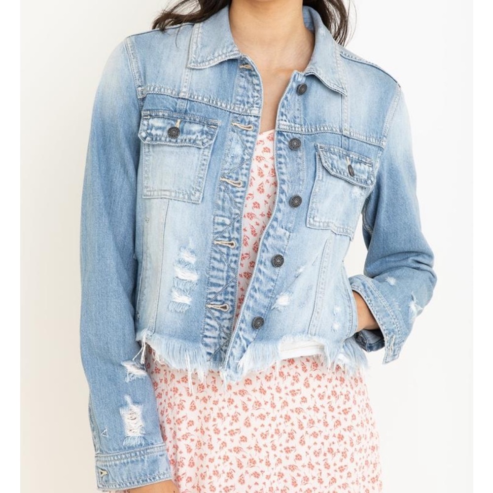 HIDDEN JEANS Frayed Hem Denim Jacket
